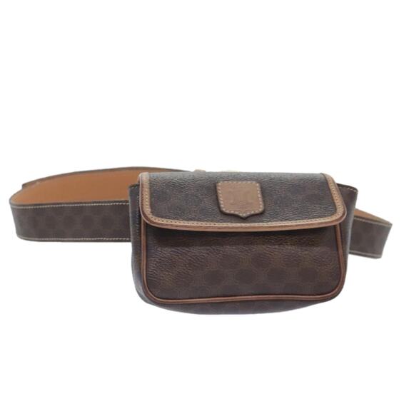 CELINE Macadam Canvas Waist Bag Pvc Leather Brown Gold - Picture 1 of 16